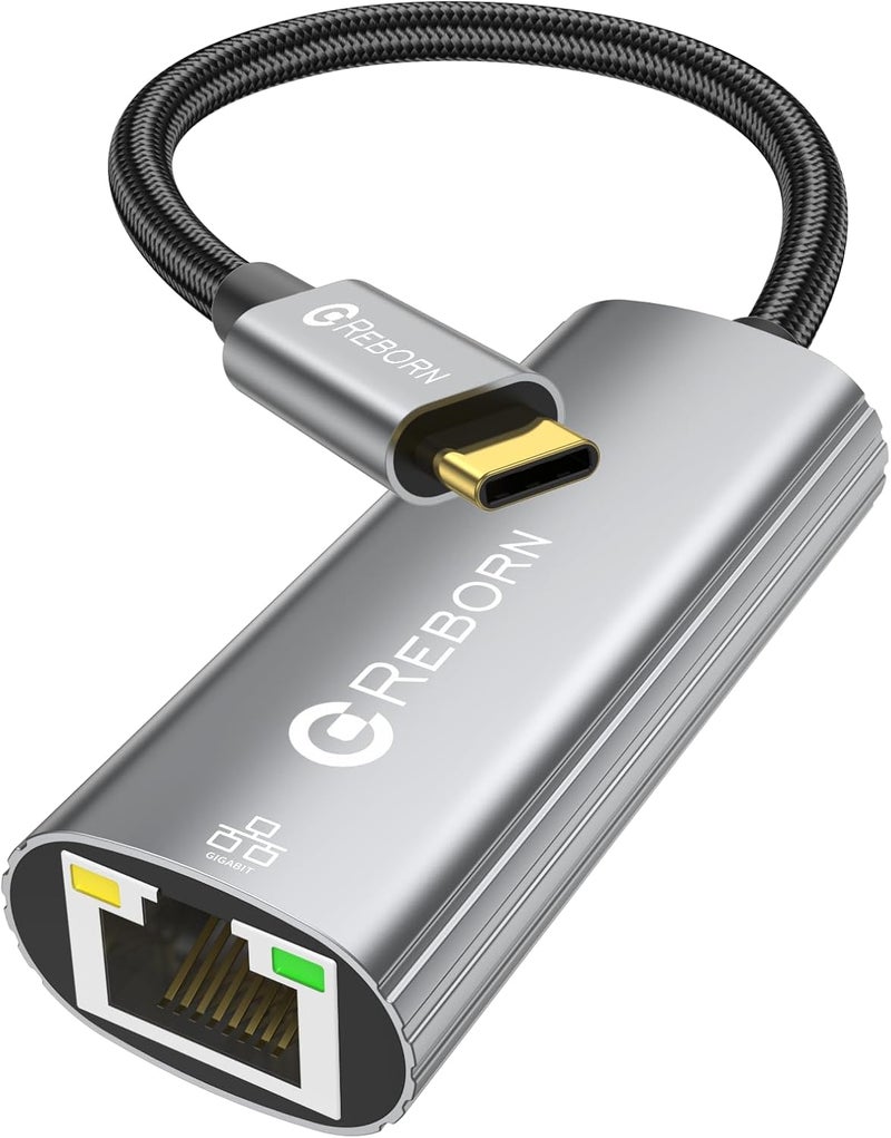 REBORN USB C to Ethernet Adapter, Type-C (Thunderbolt 3/4) to RJ45 Gigabit Ethernet LAN Network Adapter Compatible with iPhone 15 Pro/Max, MacBook Pro/Air 2023, iPad Pro, iMac, S23, XPS 17 and More - Image 1